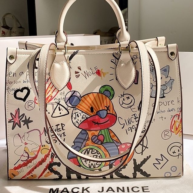(Hàng Có Sẵn) Túi tote Xách Tay Sức Chứa Lớn Tùy Chỉnh Họa Tiết Hoạt Hình graffiti Thời Trang Đi Làm Cho Nữ Sinh