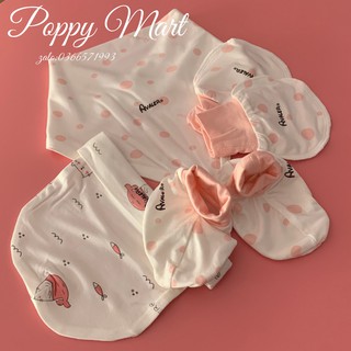 Set bao tay,bao chân,mũ,khăn tam giác AvaLer Sợi Tre,an toàn cho da bé,mềm mịn,thoáng khí.