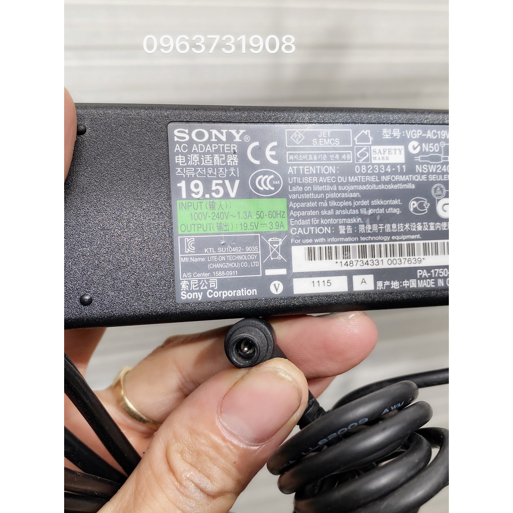 Sạc laptop Sony VGN-CS290, VGN-CS290NDB, PCG-3E2L chính hãng sony cung cấp