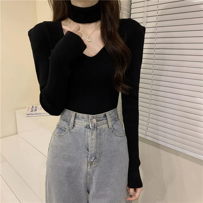 Áo sweater Cổ Lọ Tay Dài Dáng Ôm Màu Xanh Dương Phong Cách Hàn Quốc Thời Trang Mùa Xuân 2022 Mới