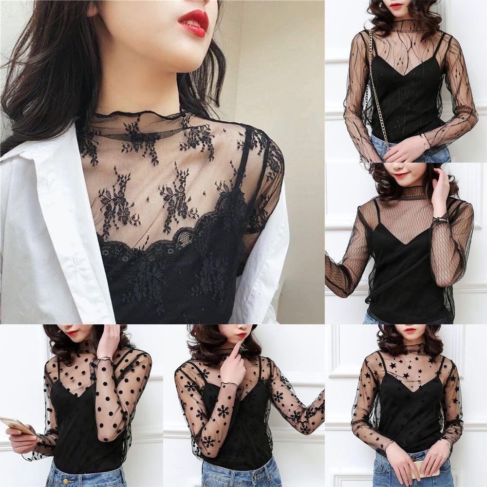 CACTU Áo Lưới Thêu Hoa Gợi Cảm