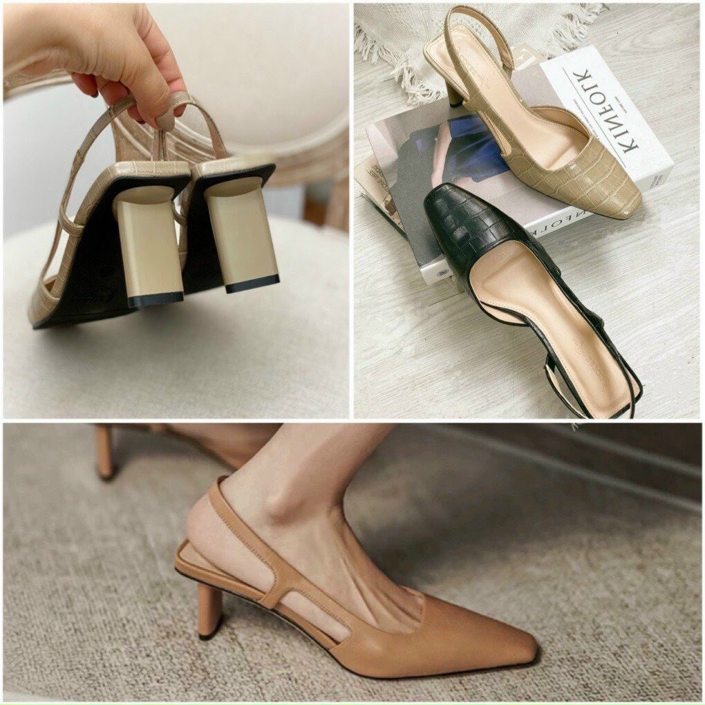 Slingback gót lép da mềm mại ôm chân tôn dáng gót cao 6cm