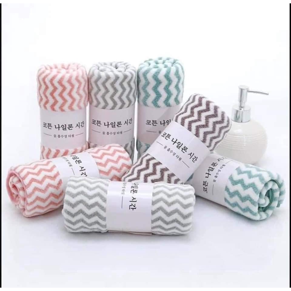 Combo set 10 khăn mặt xuất Hàn họa tiết kẻ sóng