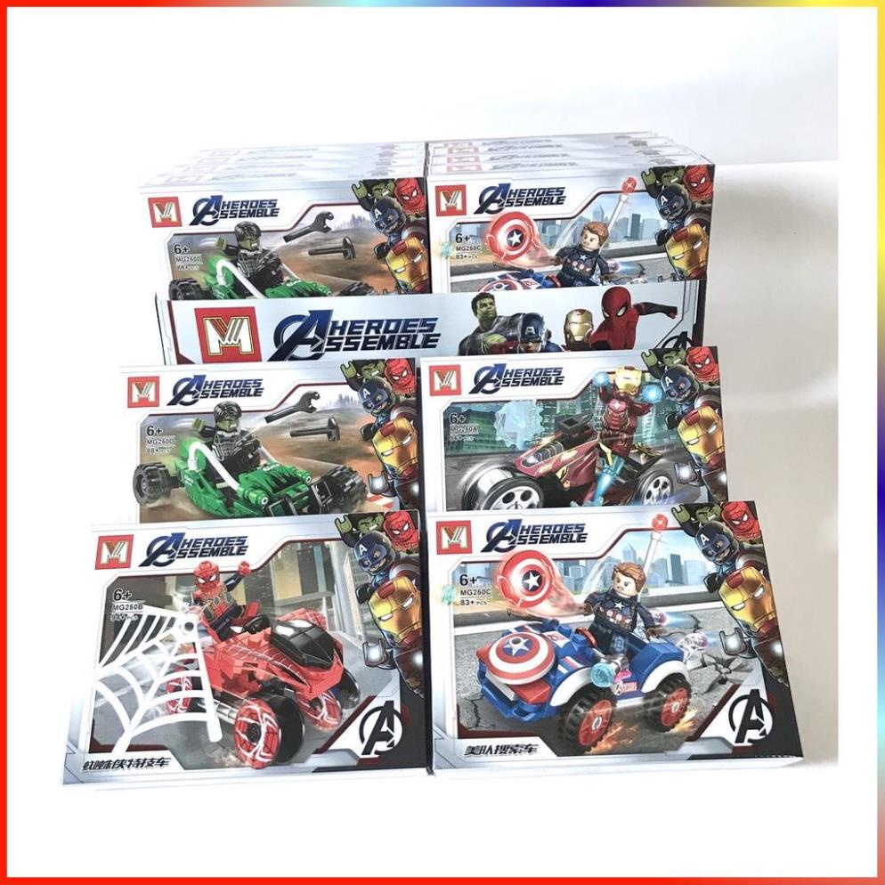 Bộ đồ chơi lắp ráp xếp hình lego siêu anh hùng MG250 người sắt ironman/ người nhện spiderman/ captain america/ Green man