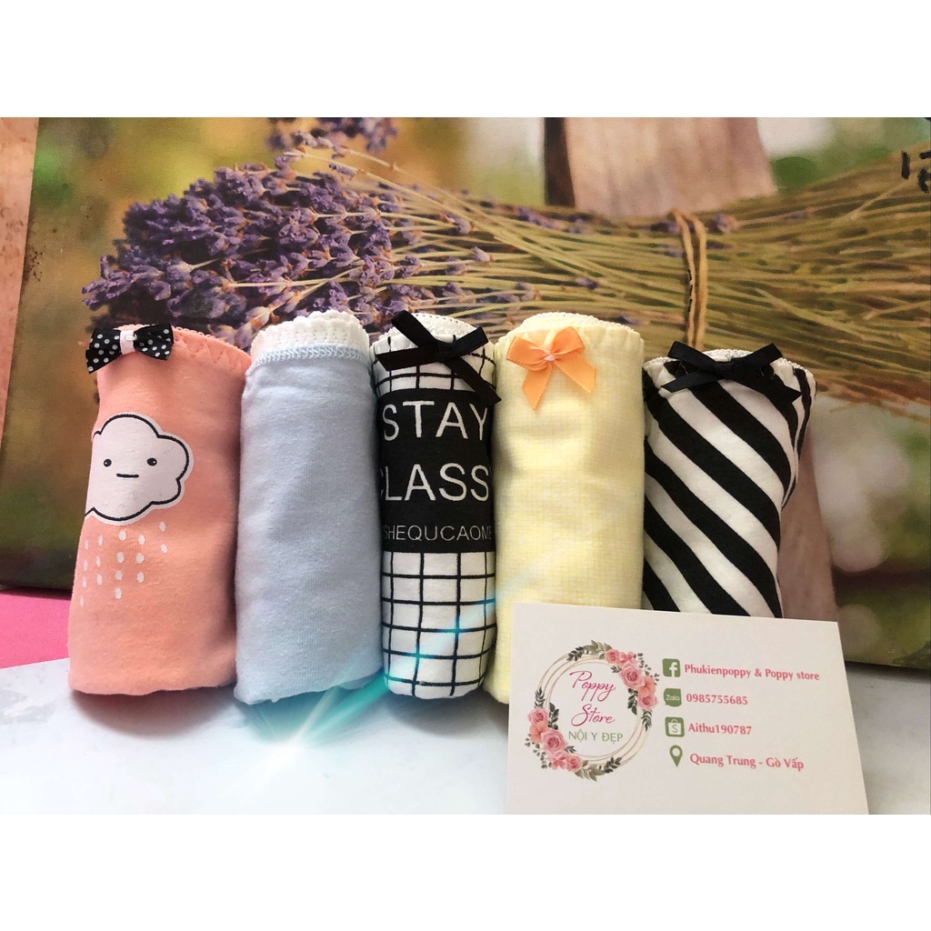 Quần lót nữ ⚠️Mã AT46 / CHE TÊN SẢN PHẨM ⚠️ Combo 5 Quần lót mềm mịn chất liệu cotton, thấm hút, co giãn 4 chiều