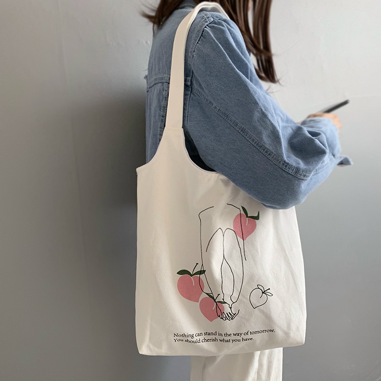 [Mã FASHIONT4WA2 giảm 10K đơn từ 50K] Túi tote vải canvas cao cấp phong cách Hàn quốc - 3 TRÁI ĐÀO