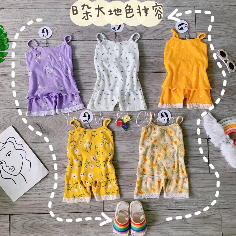 Đồ bộ 2 dây, bộ dây đùi cotton len gân bé gái mát mùa hè