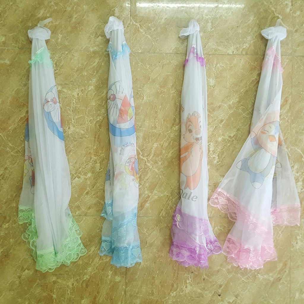 Màn chụp ren cho bé gấp gọn, mùng chụp cho bé chống muỗi, dùng cho giường và nôi cũi họa tiết ngộ nghĩnh