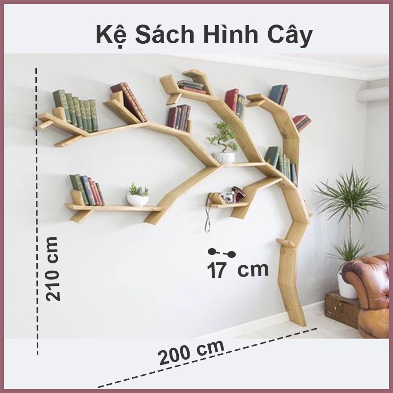 Kệ Sách Gỗ Gắn Tường Hình Cây, Trang Trí Nhà Cửa Trường Học, Văn Phòng, Miễn Phí Lắp Hà Nội