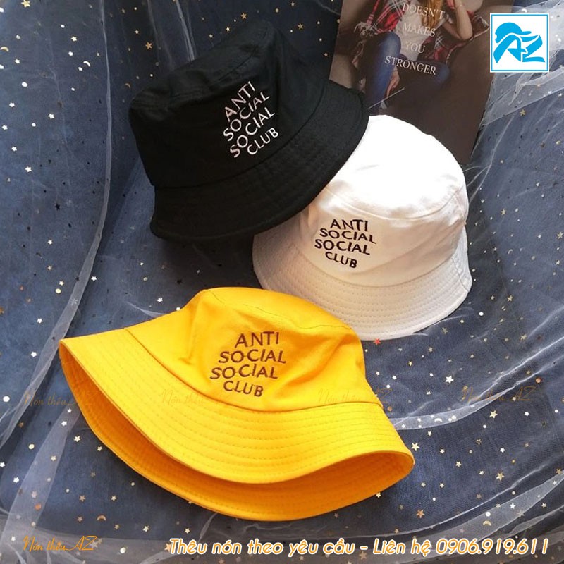 Mũ Bucket Nam Nữ Kaki thêu chữ Anti Social Club đẹp MT495