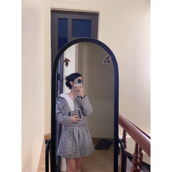 Set dạ tweed gồm áo kèm chân váy sang chảnh kèm ảnh thật