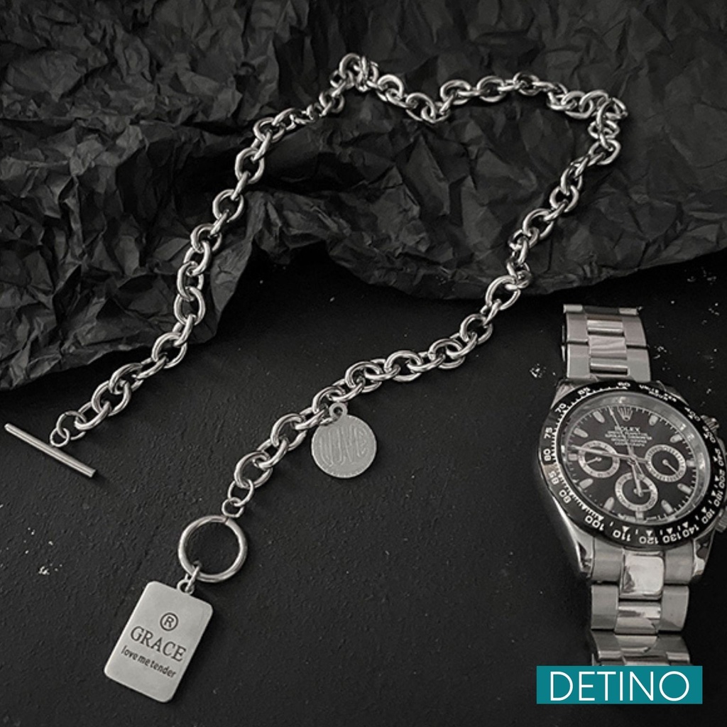 Dây chuyền unisex titan màu bạc LOVE nam nữ Cuban hot trend 2022 DETINO DC11