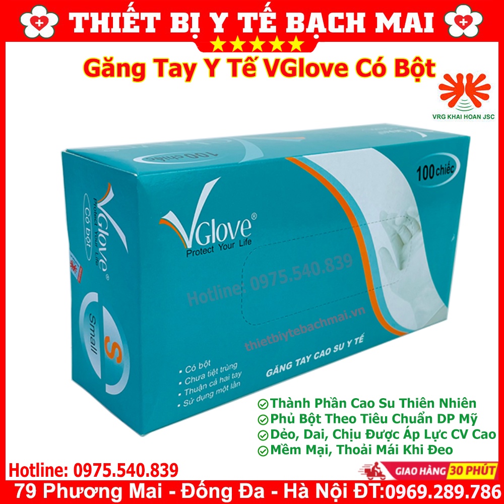 Găng Tay Cao Su Y Tế Có Bột Vglove Hộp 100 Chiếc