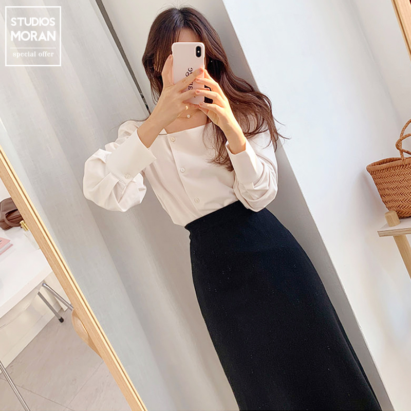 Autumn New Style Korean Square Neck Long Sleeve Shirt Gray / Wholesale / comfortable fabric /