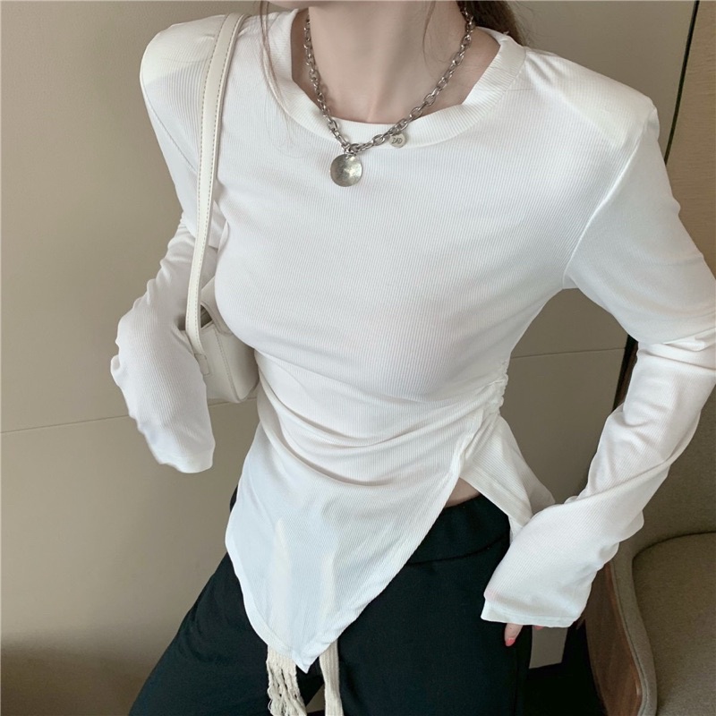 ÁO CỔ TRÒN TAY DÀI RÚT EO LỆCH TÀ 2M 🤍