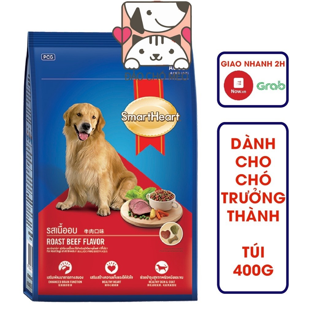 Thức ăn cho chó lớn SmartHeart hạt khô Vị Thịt Bò Nướng 400gr - Đảo Chó Mèo