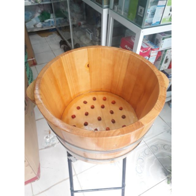 Chậu ngâm chân gúa rẻ gỗ thông có hạt massage - Chậu ngâm chân gỗ spa
