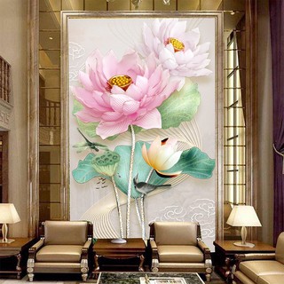 {HCM}Tranh dán tường 3D hoa sen hồng tranh trang trí BINBIN TDT01 (theo mẫu và kích thước yêu cầu)