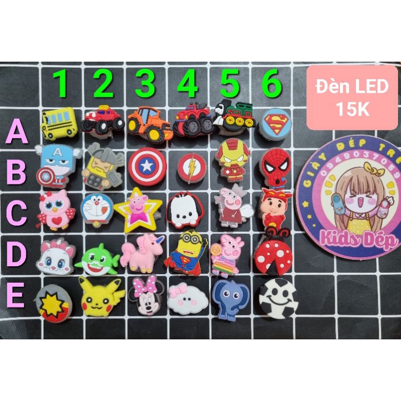 Jibbitz sticker icon charm lò xo, đèn LED, combo 4 cái 2D cho dép sục cá sấu đục lỗ