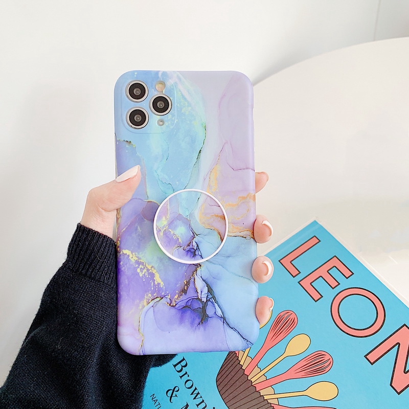 Ốp Điện Thoại Dẻo Họa Tiết Vân Đá Nhiều Màu Kèm Giá Đỡ Nhẫn Cho iPhone 14 13 12 11 Pro MAX XS MAX XR X 8 7 Plus