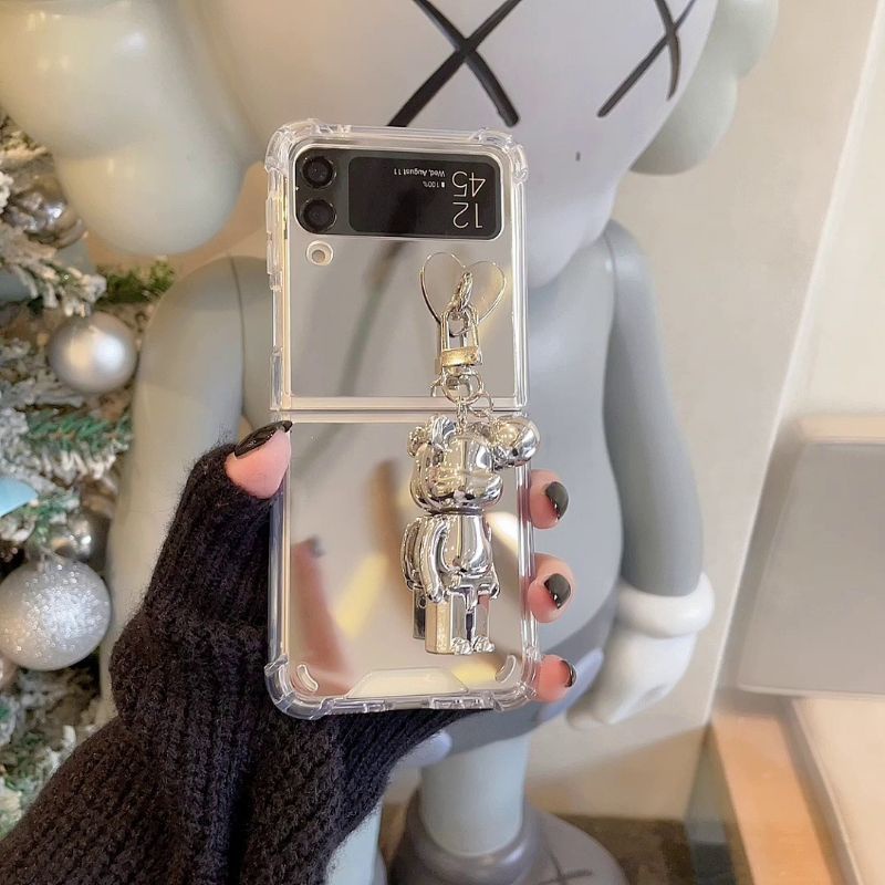 [HÀNG SẴN] Ốp Samsung Z Flip 3 / Z Flip 4 tráng gương kèm móc gấu bearbrick cá tính/ Z Flip3 / ZFlip3 / Z Flip4/ ZFlip4