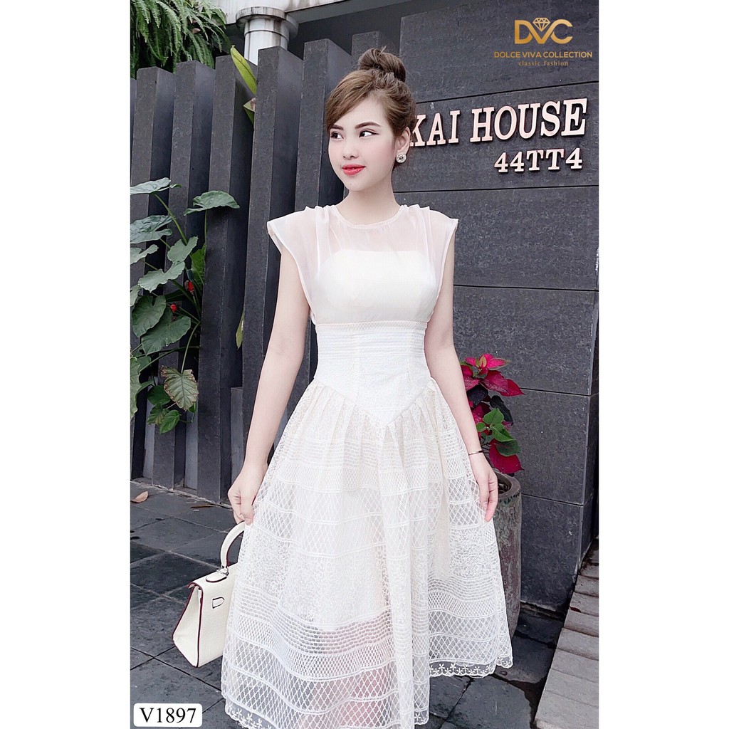 [Mã FAGREEN1505 giảm tới 30K đơn 99K] Váy ren kem sát nách V1897 - Đẹp Shop DVC (Kèm ảnh thật trải sàn do shop tự chụp) | BigBuy360 - bigbuy360.vn