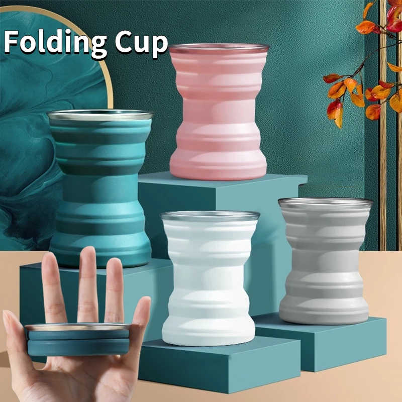 Cốc Đựng Nước Bằng Silicone Có Thể Gấp Gọn Kèm Nắp Đậy Thân Thiện Với Môi Trường Thời Trang Dùng Khi Đi Du Lịch Ngoài Trời