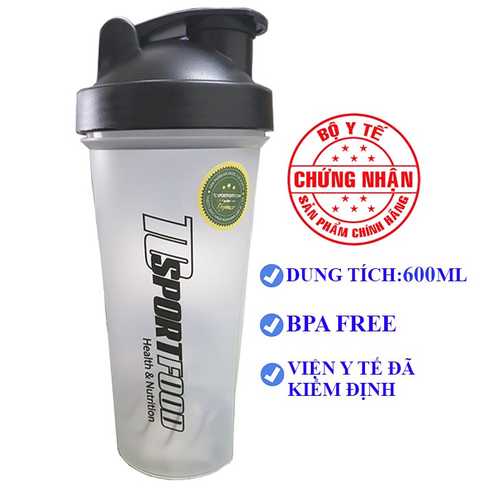 Bình lắc Shaker pha sữa cho người tập GYM - Bình nước thể thao Shaker - 600 ml - chính hãng