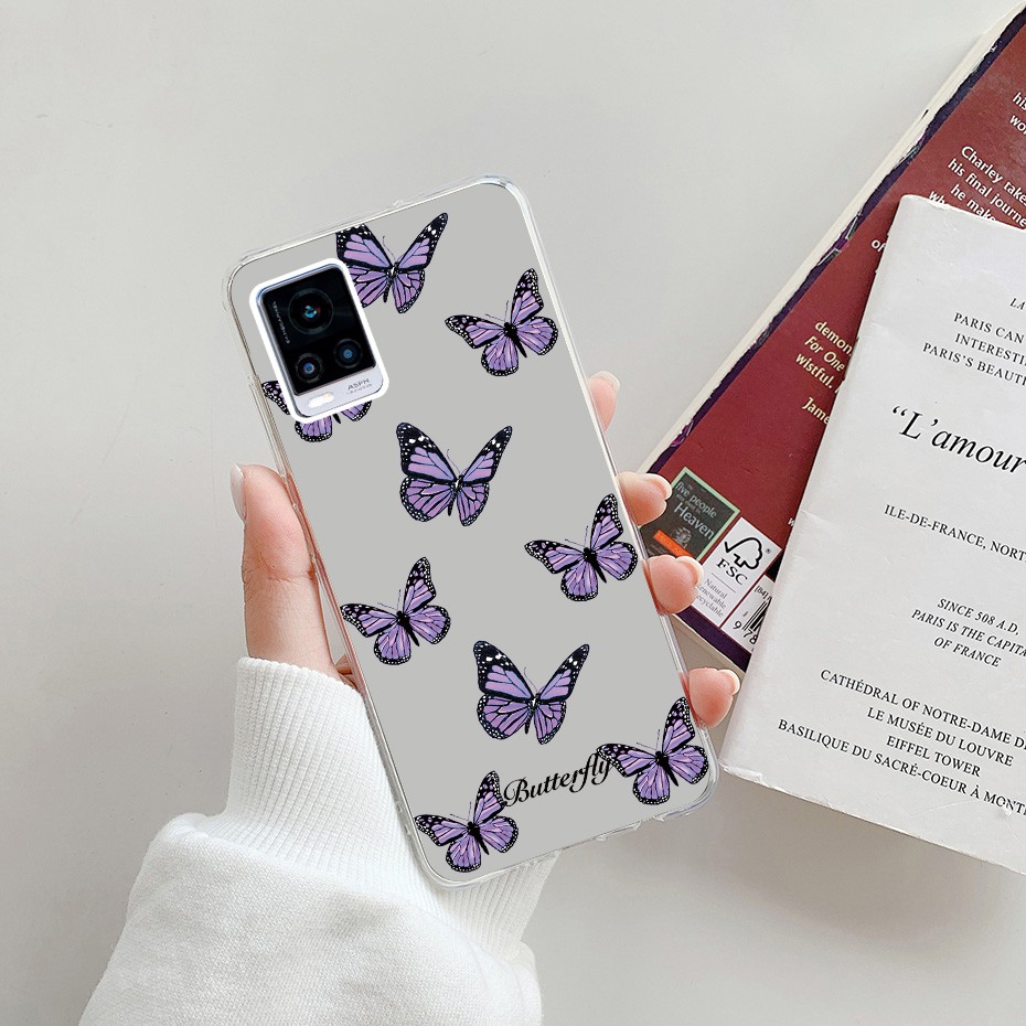 Ốp điện thoại TPU mềm trong suốt hình bướm mặt cười nghệ thuật cho Vivo V20 Pro V20Se V20