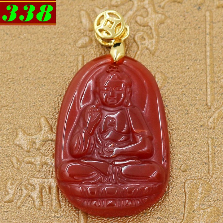 Mặt Phật bản mệnh A Di Đà thạch anh đỏ 3.6 cm