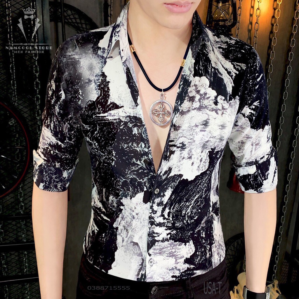 LQ Fashion - Áo sơ mi Nam dày tay in hoạ tiết 3D loang màu đầy ấn tượng - Hot trend