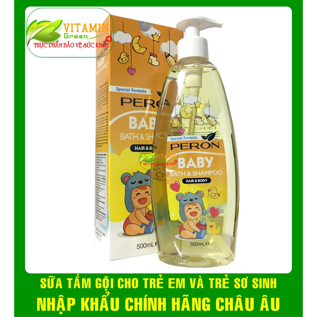 SỮA TẮM GỘI CHO BÉ PERON BABY BATH & SHAMPOO GIÚP GIẢM RÔM SẢY, MUN SỮA 500ML | NHẬP KHẨU CHÍNH HÃNG CHÂU ÂU