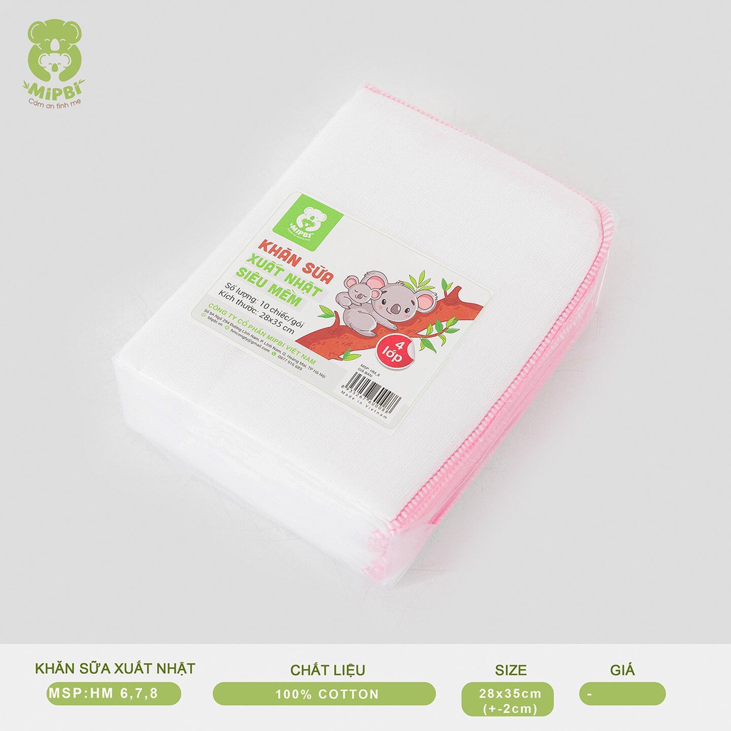 Khăn Sữa Xuất Nhật Trẻ Em [CHÍNH HÃNG MIPBI] - 100% COTTON Mềm Mại (Set 10 Chiếc) - Kích Thước 28*35cm