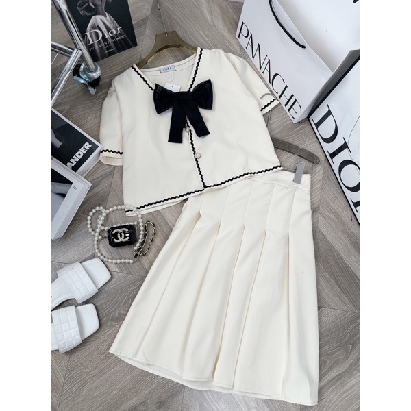 [ 𝐅𝐑𝐄𝐄 𝐒𝐇𝐈𝐏 ]  SÉT SƠ MI NƠ CHÂN VÁY TAY BỒNG VIỀN MÍ TIỂU THƯ