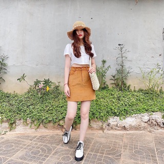 SET ÁO CỔ U CHÂN VÁY NÂU