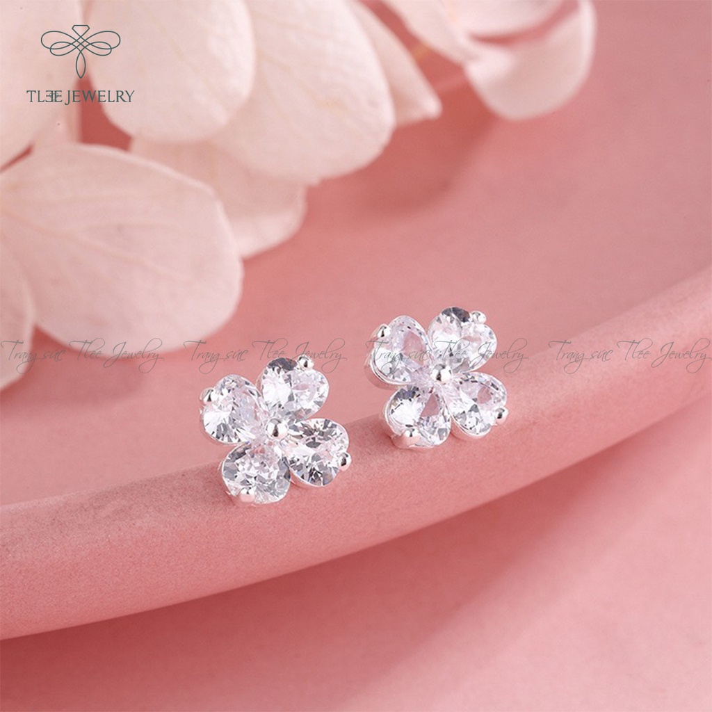 Khuyên tai bạc nữ TLEE cỏ bốn lá đính đá sang trọng NCJ B0123