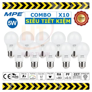 Combo 10 bóng led bulb 5w mpe - ánh sáng trắng/ vàng