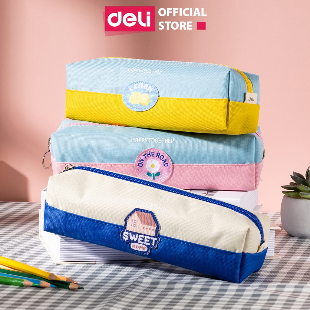Hộp Bút Túi Đựng Bút Học Sinh Vải Canvas Họa Tiết Dễ Thương Deli - Bóp Viết Sức Chứa Lớn Chống Nước, Đa Năng - Nhiều Màu