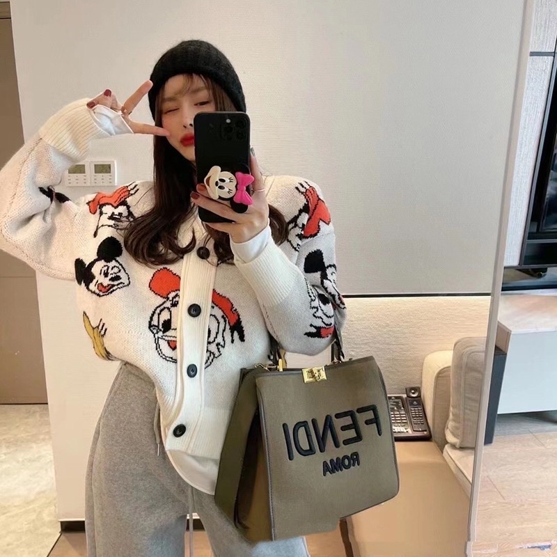 Áo khoác Cardigan dệt kim in hoạt hình Mickey