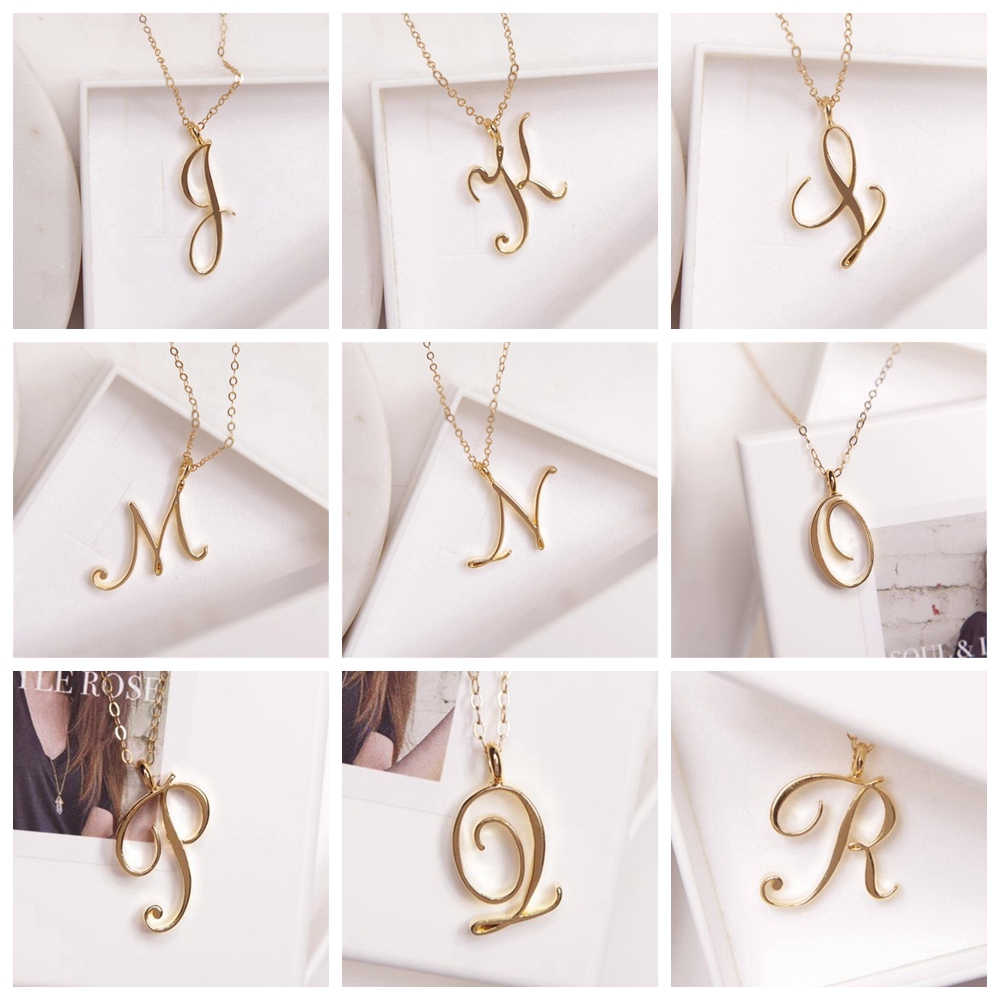 CACTU Luxury Minimalist|Plated Metal Cursive Alphabet Initial Necklace