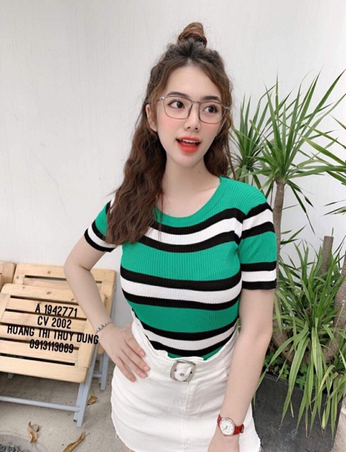 Áo len mongtoghi kẻ body ( ảnh thật )