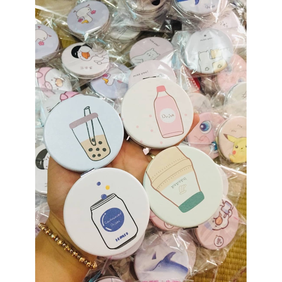 Gương nhỏ trang điểm gập 2 mặt hình tròng và hình vuông nhiều mẫu kute bunakids PK26