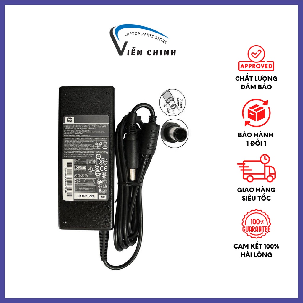 Sạc laptop hp chân kim to 19.5v-4.74a - Zin bảo hành 12th, tặng kèm dây nguồn - Sạc hp chân kim to 90w