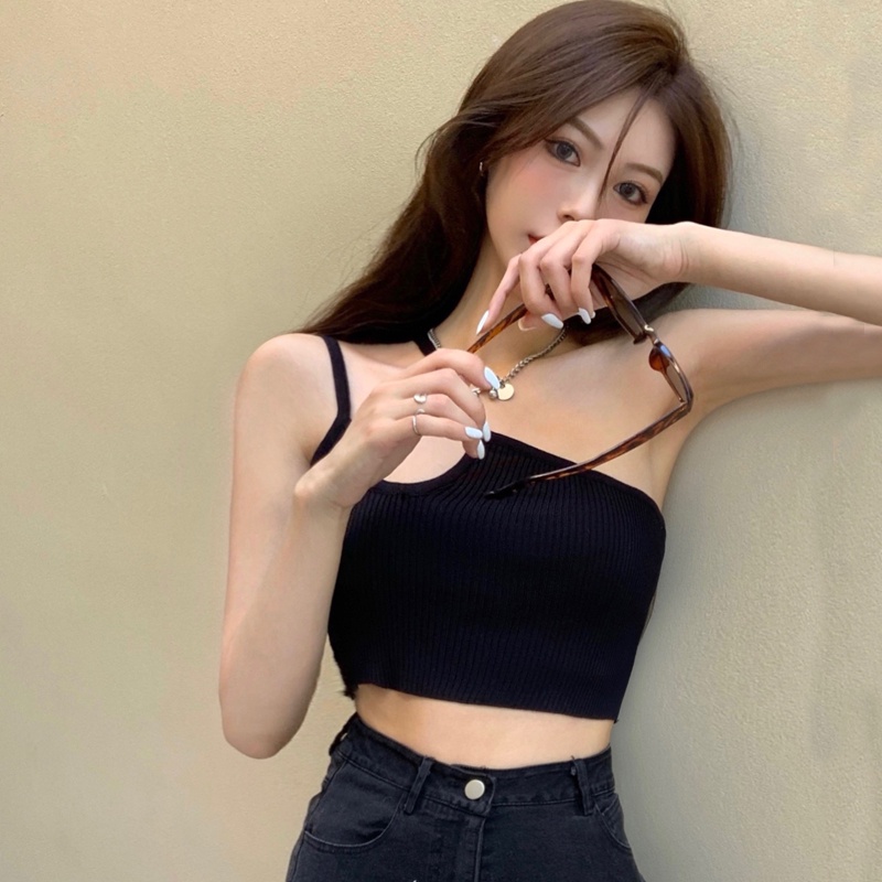 Áo Croptop Dệt Kim Hai Dây Dáng Ôm Thời Trang Mùa Hè Cho Nữ
