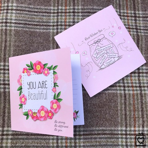 Thiệp vuông gấp You Are Beautiful, thiệp ghi lời chúc, tặng người thân các dịp chúc mừng
