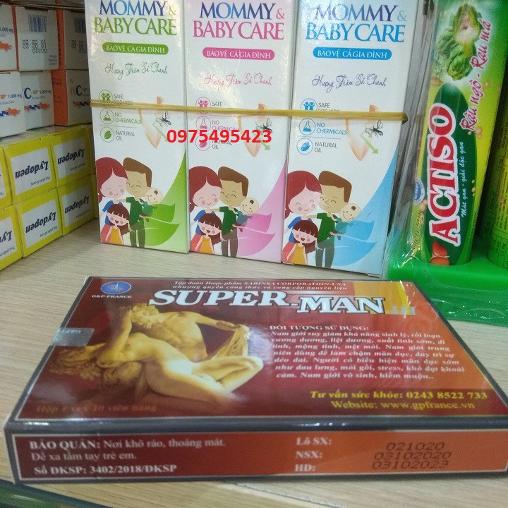 Tăng cường sinh lý nam hiệu quả Super Man 1h Chính hãng -Giúp bổ thận , tráng dương ,sinh lý yếu- có che tên - hộp 10V