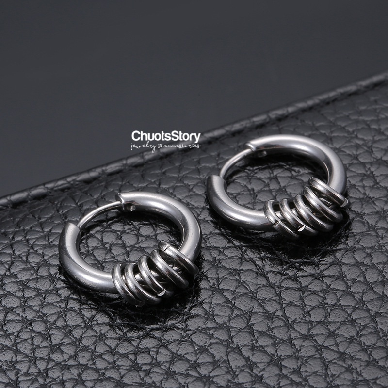 Khuyên tai titan không gỉ ghép nhiều vòng, bông tai nam nữ unisex thời trang - KTU0056 - ChuotsStory