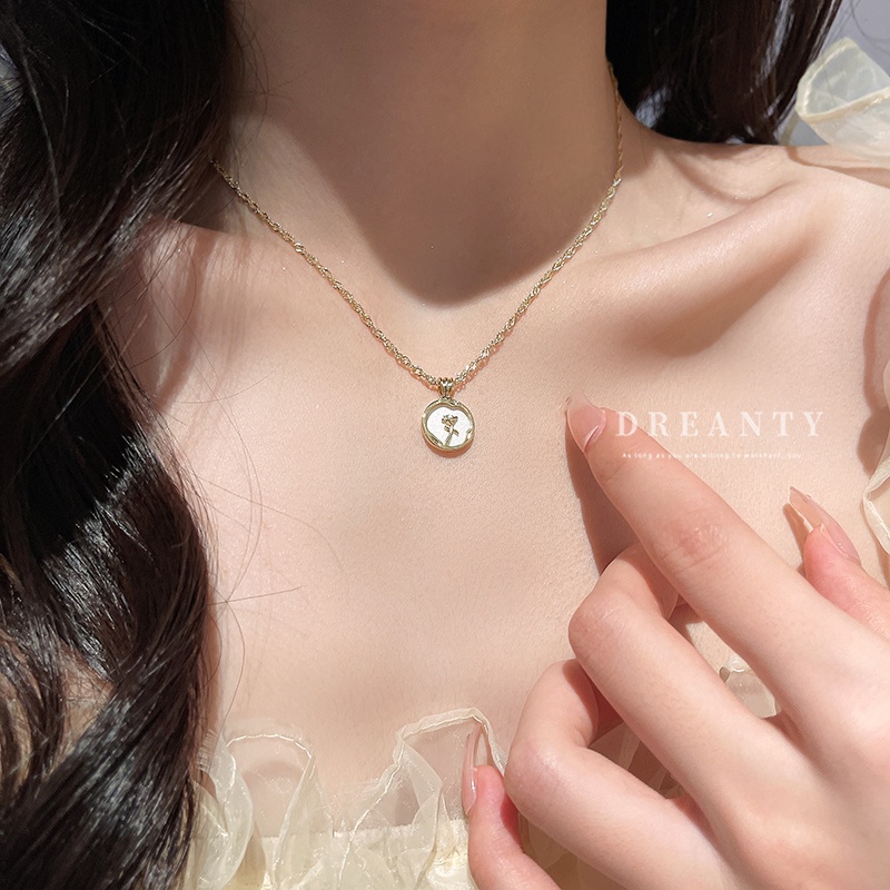 Dây Chuyền Mặt Tròn Họa Tiết Hoa Thời Trang Hàn Quốc Đơn Giản Dễ Phối Đồ