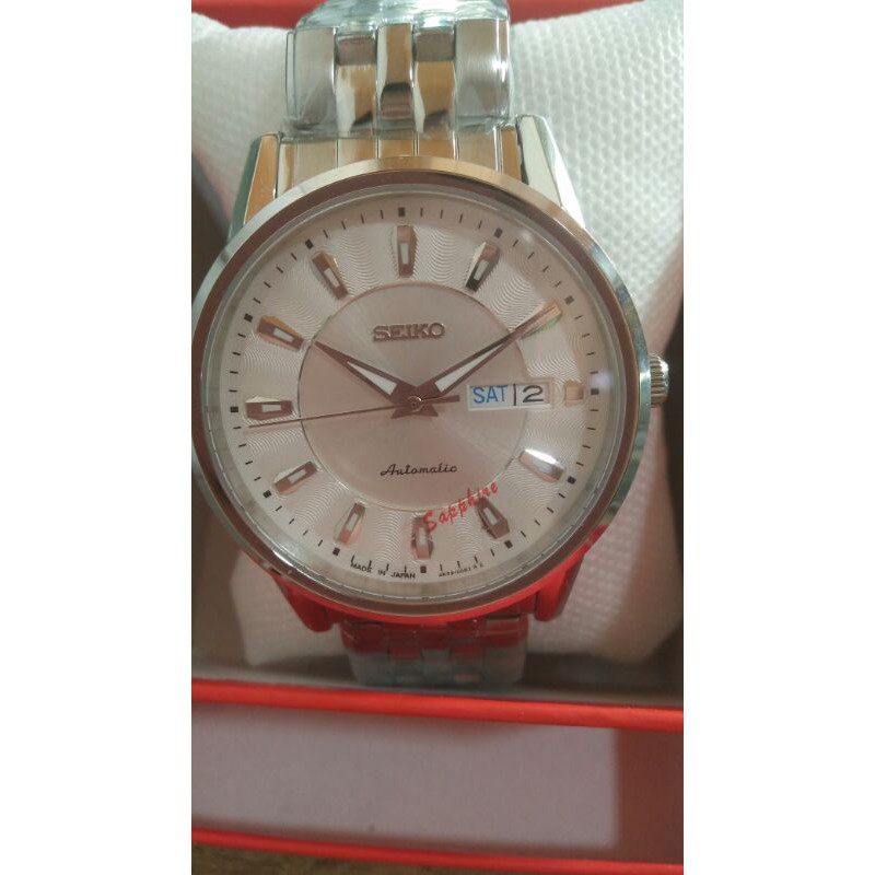 Đồng hồ cơ nam Seiko dây kim loại mặt trắng