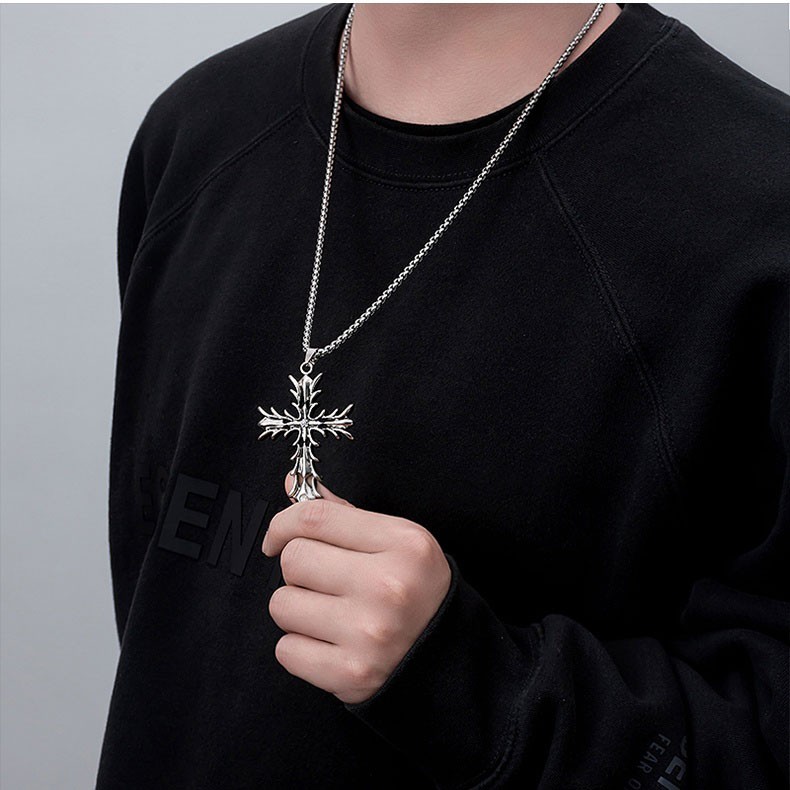 XiaoboACC Dây Chuyền Mặt Thánh Giá Bằng thép Titan Thời Trang Hàn Quốc Phong Cách Hip Hop